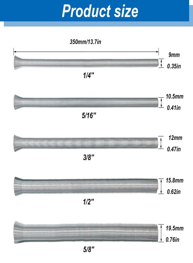 Tnisesm Spring Tube Bender Set 1/4'', 3/8'', 1/2'', 5/8'' and 3/4'' for Copper, Aluminum and Thin Wall Steel Tubing 13.7'' / 350mm Length - Image 2