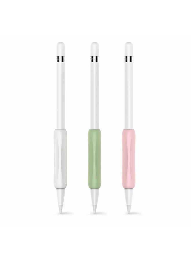 Delidigi 3 Pack iPencil Grip Silicone Holder Ergonomic Sleeve Accessories Compatible with Apple Pencil 1st and 2nd Generation (White, Pink, Avocado Green) - Image 1