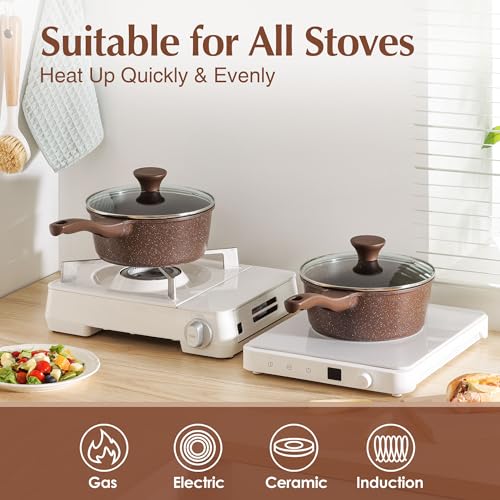 SENSARTE Saucepan Nonstick with Lid 1.5 Quarts Granite Coating Sauce Pot Small Kitchen Cooking Pot, Induction Comptable, Free of Intentionally Added PFOA - Image 5