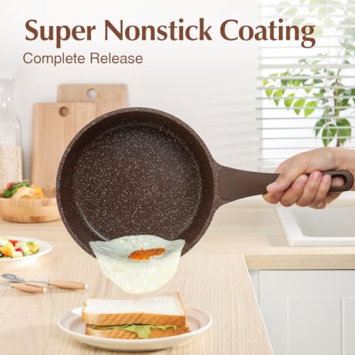 SENSARTE Saucepan Nonstick with Lid 1.5 Quarts Granite Coating Sauce Pot Small Kitchen Cooking Pot, Induction Comptable, Free of Intentionally Added PFOA - Image 3