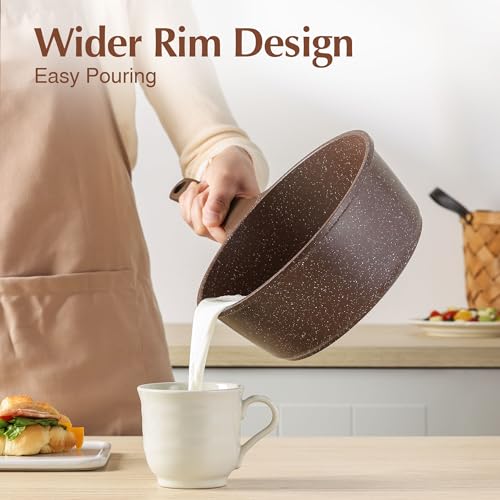 SENSARTE Saucepan Nonstick with Lid 1.5 Quarts Granite Coating Sauce Pot Small Kitchen Cooking Pot, Induction Comptable, Free of Intentionally Added PFOA - Image 4