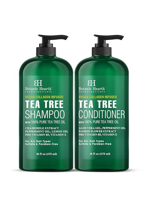 Botanic Hearth - Botanic Hearth Vegan Collagen Infused Tea Tree Shampoo and Conditioner Set, 16 fl oz each - Sulfate Free, Paraben Free - For Itchy and Dry Scalp - Men and Women - Image 1
