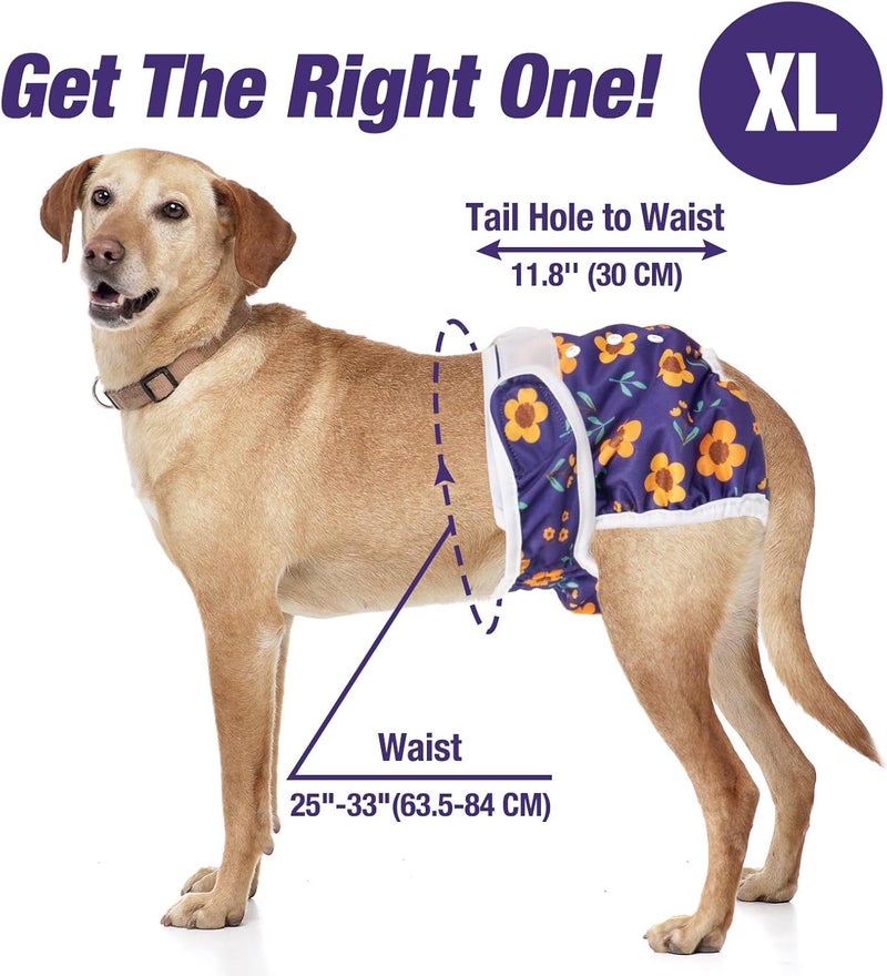 Pet Soft Reusable Dog Nappies Female - Washable Period Dog Puppy Diapers, Incontinence Dog Nappy Pants 3Pack (Flowers three, XL) - Image 4
