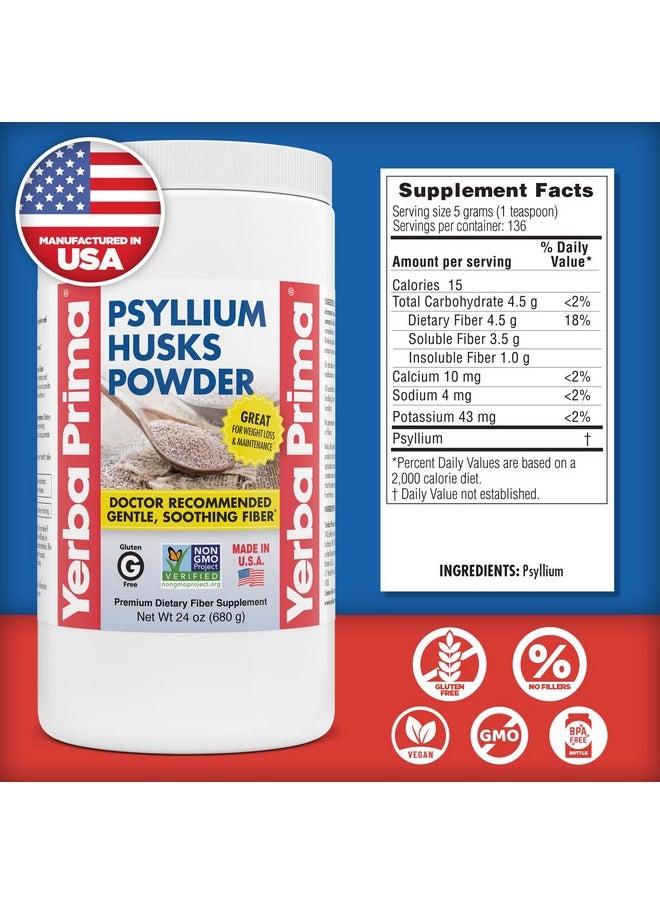 Yerba Prima - Psyllium Husks Powder 24 Oz (Pack Of 2) Unflavored Fine Ground Natural Fiber Supplement With Soluble & Insoluble Fiber - Image 1