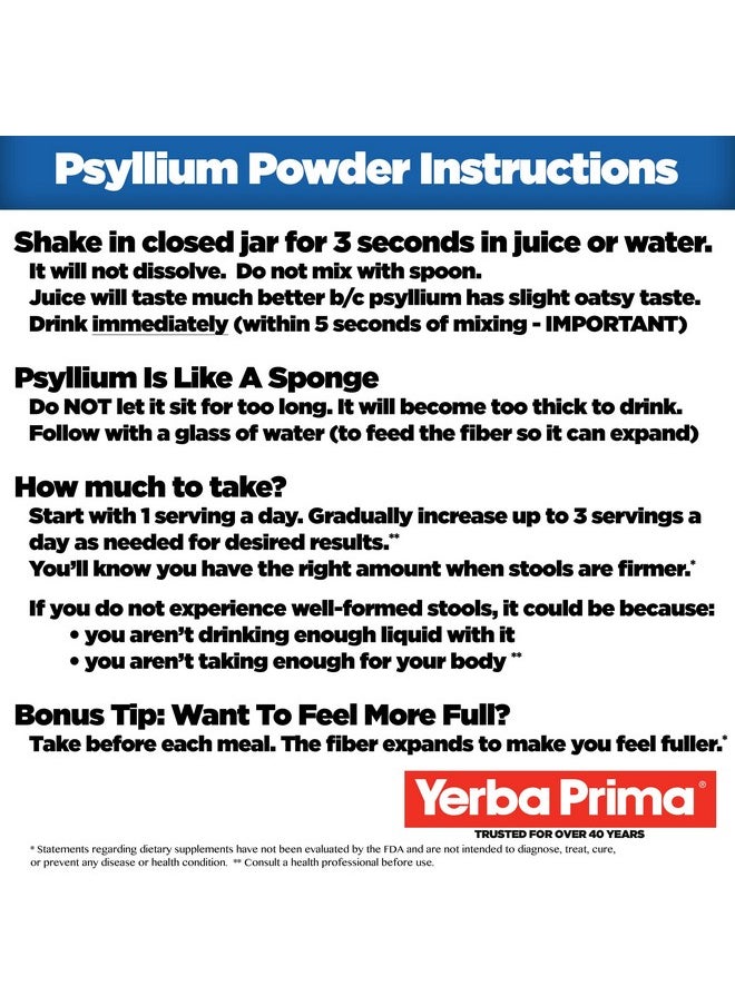 Yerba Prima - Psyllium Husks Powder 24 Oz (Pack Of 2) Unflavored Fine Ground Natural Fiber Supplement With Soluble & Insoluble Fiber - Image 1