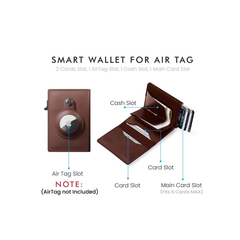 Barakah AirTag Wallet, Trackable Wallet with AirTag Holder, RFID-Blocking Minimalist Leather Wallet, Slim Leather Airtag Wallet, Men and Women, Smart Wallet, AirTag Not Included (Brown) - Image 5