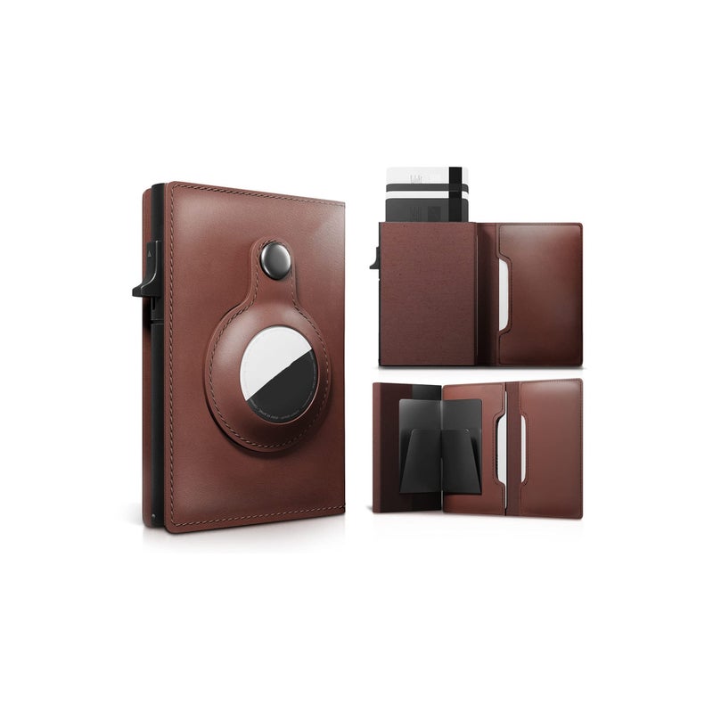Barakah AirTag Wallet, Trackable Wallet with AirTag Holder, RFID-Blocking Minimalist Leather Wallet, Slim Leather Airtag Wallet, Men and Women, Smart Wallet, AirTag Not Included (Brown) - Image 1