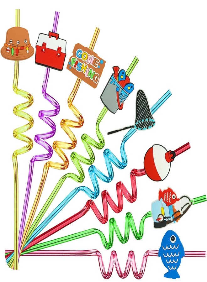 MEAXUR 24PCS Fishing Party Favors,Summer Fishing Themed Birthday Party Supplies，Kids Daily Drinking Straws,Birthday Parties,Class Reunions,With 2 Cleaning Brushes.(8color) - Image 1