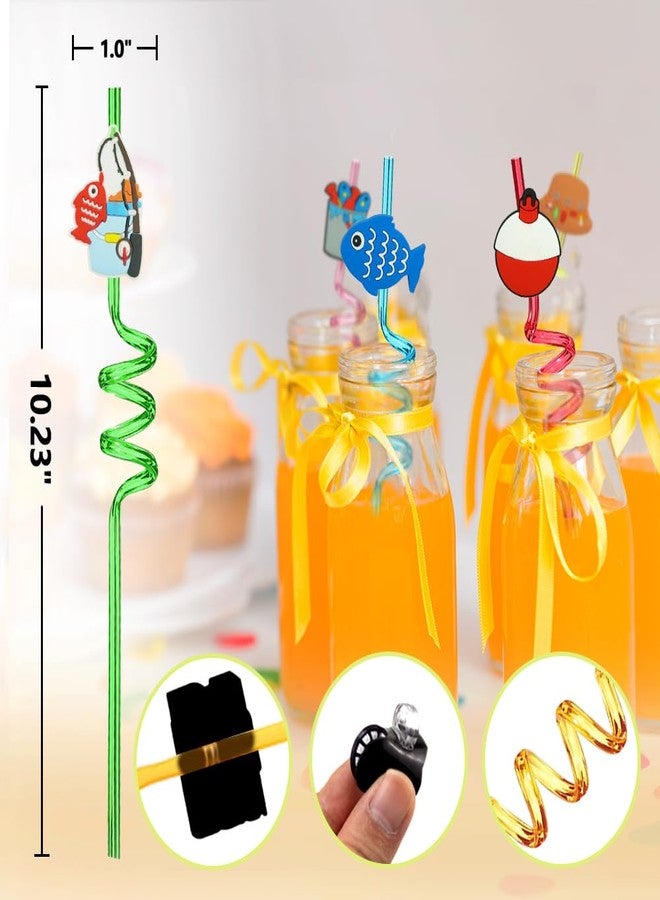 MEAXUR 24PCS Fishing Party Favors,Summer Fishing Themed Birthday Party Supplies，Kids Daily Drinking Straws,Birthday Parties,Class Reunions,With 2 Cleaning Brushes.(8color) - Image 5