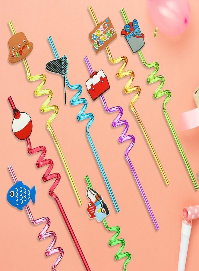 MEAXUR 24PCS Fishing Party Favors,Summer Fishing Themed Birthday Party Supplies，Kids Daily Drinking Straws,Birthday Parties,Class Reunions,With 2 Cleaning Brushes.(8color) - Image 2