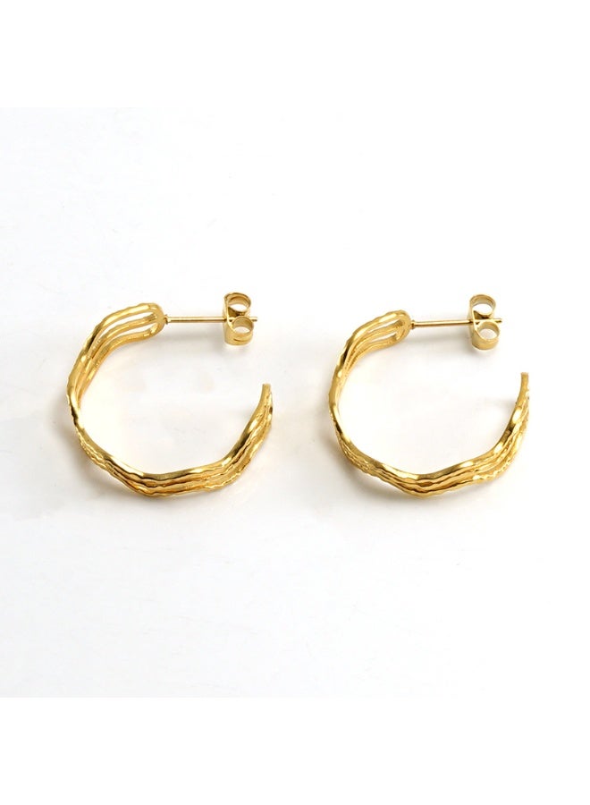 AMETOER 18K Gold Plated Stainless Steel Fashion Earrings - eometric Wave Line Earrings for Women - Image 1