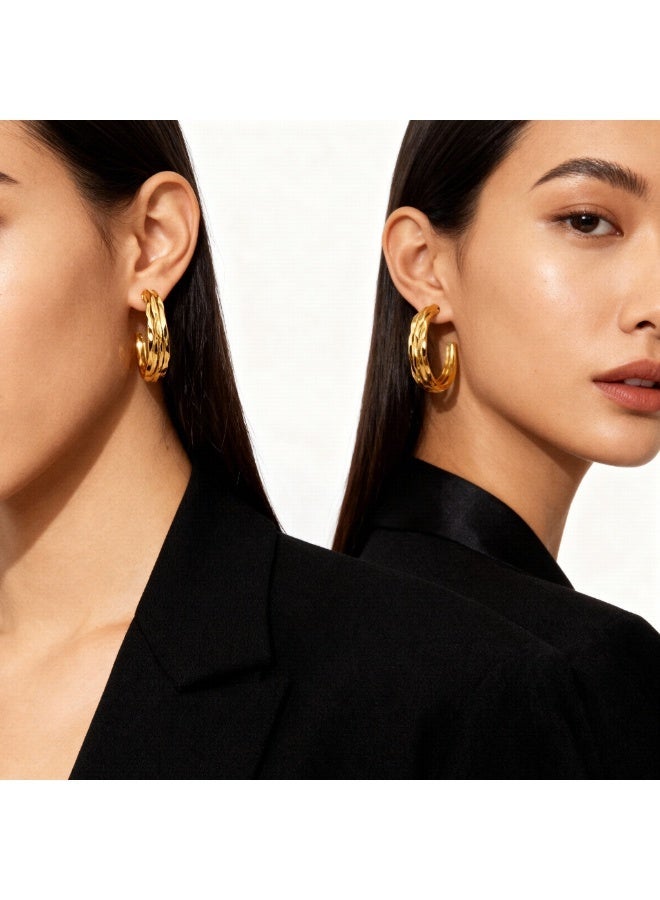 AMETOER 18K Gold Plated Stainless Steel Fashion Earrings - eometric Wave Line Earrings for Women - Image 3