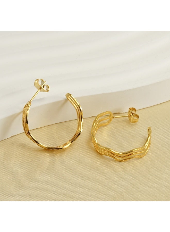 AMETOER 18K Gold Plated Stainless Steel Fashion Earrings - eometric Wave Line Earrings for Women - Image 4