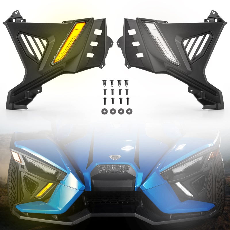 مجموعة إضاءة LED للوحة التزيين السفلية الأمامية A UTV PRO لسيارة بولاريس سلينغ شوت S SL 20202024 مع إضاءة نهارية وإشارات انعطاف صفراء بديلة للقطع الأصلية 5454402 5454401 2884606