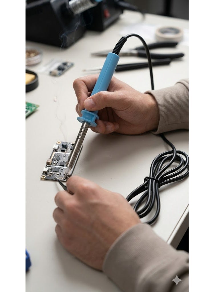 طقم مكواة لحام احترافية 30 واط، 40 واط، 60 واط مع سلك لحام 0.8 مم طقم لحام كهربائي كامل لإصلاحات الإلكترونيات المنزلية والمشاريع المنزلية (أزرق) - Image 2