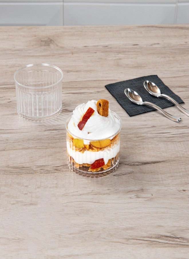 Restaurantware Mini Serve 4.2 Ounce Plastic Dessert Cups, 25 Disposable Round Serving Cups - Lids Sold Separately, Fluted Design, Clear Plastic Parfait Cups, Durable, For Ice Cream, Gelato - Image 3