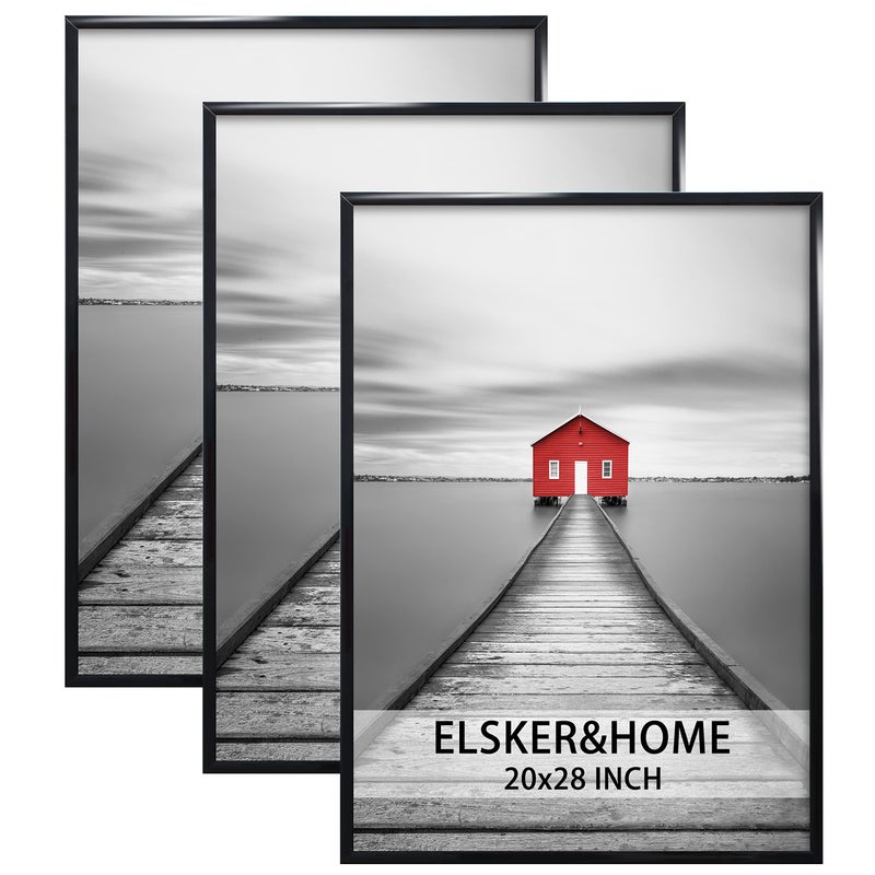 إطار صورة ELSKERHOME 20x28 حزمة 3 إطار ملصق أسود 20x28 للتعليق الأفقي أو العمودي متين ومقاوم للخدش