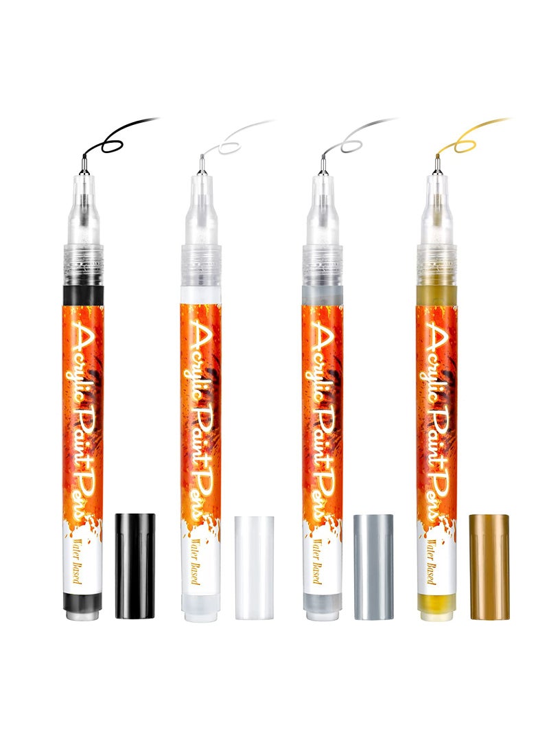 Nail Art Pen 4 Pieces Nail Polish Pens Portable Nail Art Pens Fine Tip Nail Painting Drawing Nail Graffiti Pen Quick Dry DIY Flower Abstract Lines Details Nail Art Pens (Gold Silver Black White) - Image 1