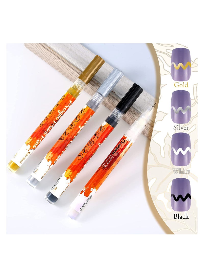Nail Art Pen 4 Pieces Nail Polish Pens Portable Nail Art Pens Fine Tip Nail Painting Drawing Nail Graffiti Pen Quick Dry DIY Flower Abstract Lines Details Nail Art Pens (Gold Silver Black White) - Image 3