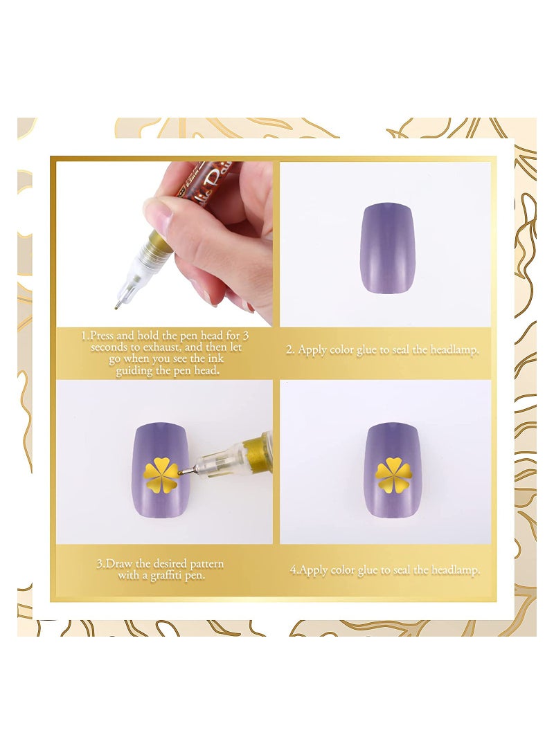 Nail Art Pen 4 Pieces Nail Polish Pens Portable Nail Art Pens Fine Tip Nail Painting Drawing Nail Graffiti Pen Quick Dry DIY Flower Abstract Lines Details Nail Art Pens (Gold Silver Black White) - Image 4