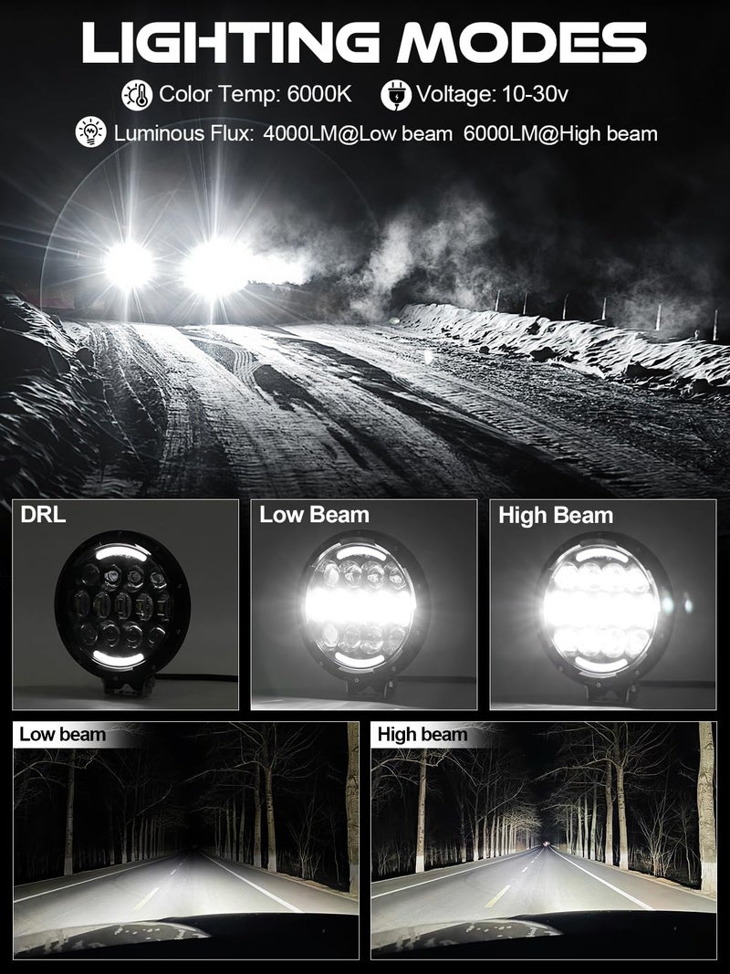 AUDEXEN LED Work Lights, 7 Inch 105W Round Spot LED Pods Light Bar High/Low Beam DRL with Adjustable Mounting Bracket Compatible with Jeep Off Road 4WD Truck SUV UTV ATV Driving Lamp, 2 PCS - Image 3