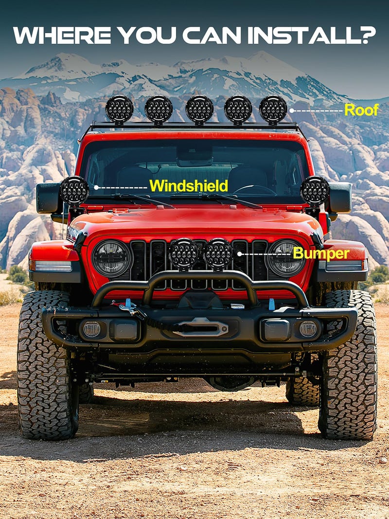 AUDEXEN LED Work Lights, 7 Inch 105W Round Spot LED Pods Light Bar High/Low Beam DRL with Adjustable Mounting Bracket Compatible with Jeep Off Road 4WD Truck SUV UTV ATV Driving Lamp, 2 PCS - Image 2