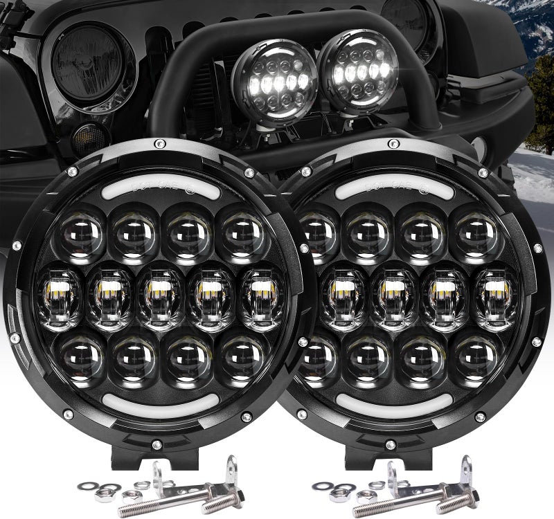 AUDEXEN LED Work Lights, 7 Inch 105W Round Spot LED Pods Light Bar High/Low Beam DRL with Adjustable Mounting Bracket Compatible with Jeep Off Road 4WD Truck SUV UTV ATV Driving Lamp, 2 PCS - Image 1