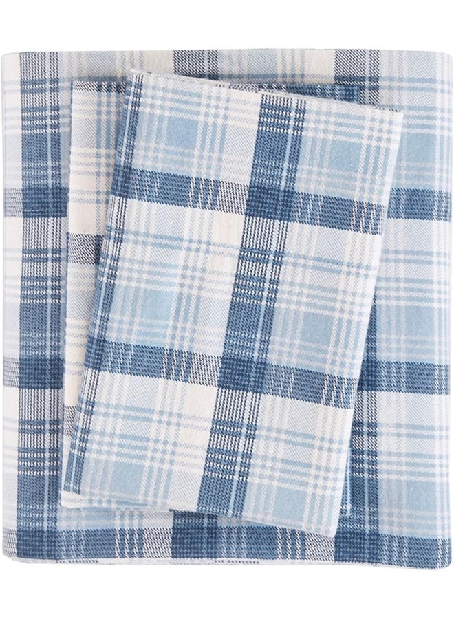 Woolrich John Rich & Bros. Woolrich Cotton Sheet Set Cottage Charms Print, 100% Cotton Flannel Sheets Warm & Fuzzy Bedding Set Queen Size Sheets, Fitted Pocket Fits Up to 14" Mattress, Queen Blue Plaid, 4 Piece - Image 1