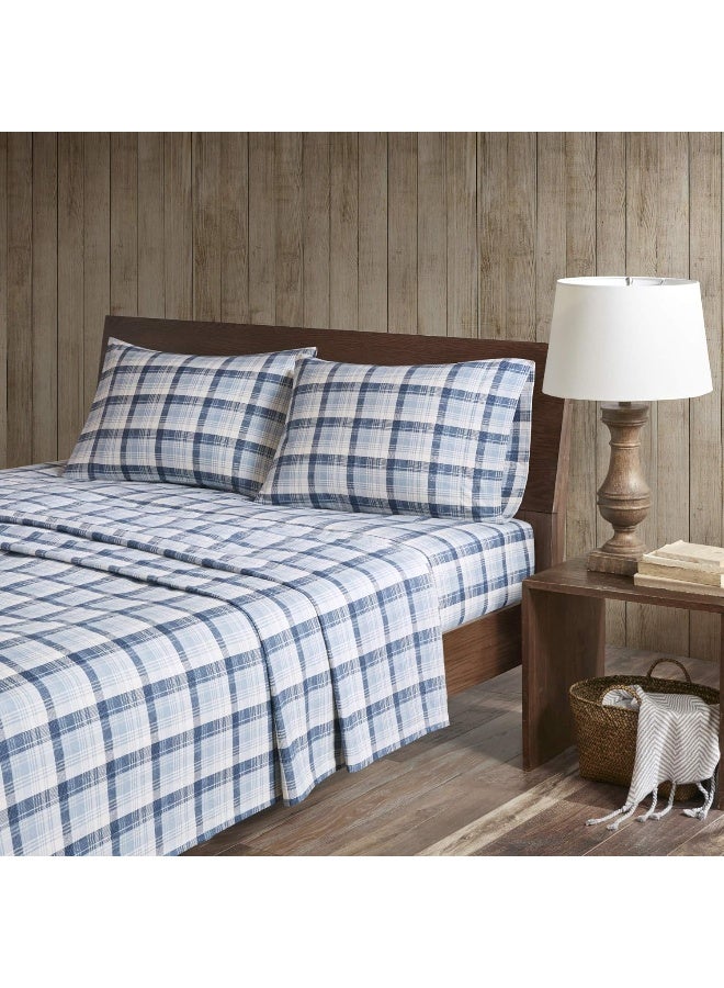 Woolrich John Rich & Bros. Woolrich Cotton Sheet Set Cottage Charms Print, 100% Cotton Flannel Sheets Warm & Fuzzy Bedding Set Queen Size Sheets, Fitted Pocket Fits Up to 14" Mattress, Queen Blue Plaid, 4 Piece - Image 2