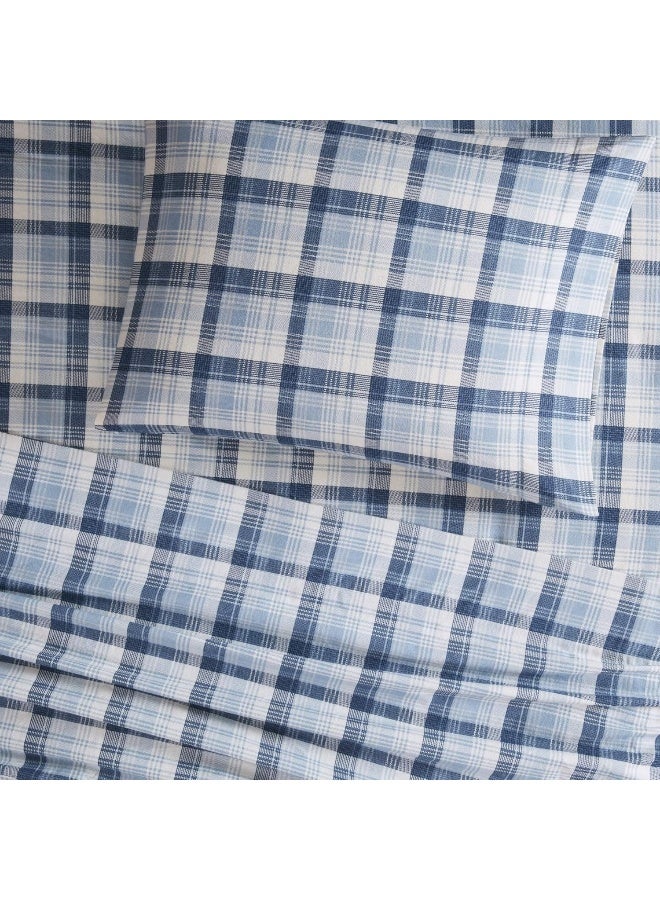 Woolrich John Rich & Bros. Woolrich Cotton Sheet Set Cottage Charms Print, 100% Cotton Flannel Sheets Warm & Fuzzy Bedding Set Queen Size Sheets, Fitted Pocket Fits Up to 14" Mattress, Queen Blue Plaid, 4 Piece - Image 5