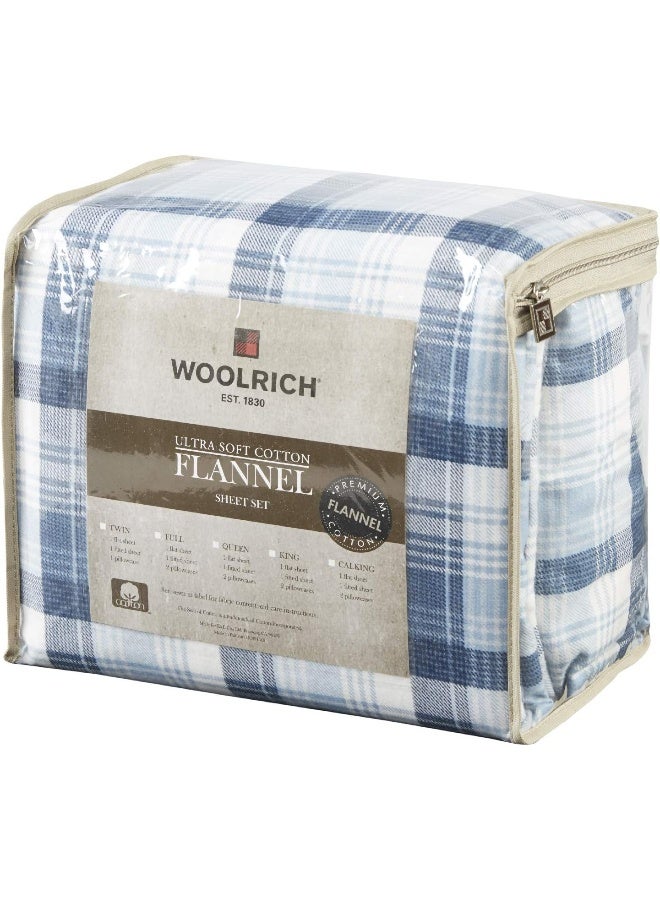 Woolrich John Rich & Bros. Woolrich Cotton Sheet Set Cottage Charms Print, 100% Cotton Flannel Sheets Warm & Fuzzy Bedding Set Queen Size Sheets, Fitted Pocket Fits Up to 14" Mattress, Queen Blue Plaid, 4 Piece - Image 4