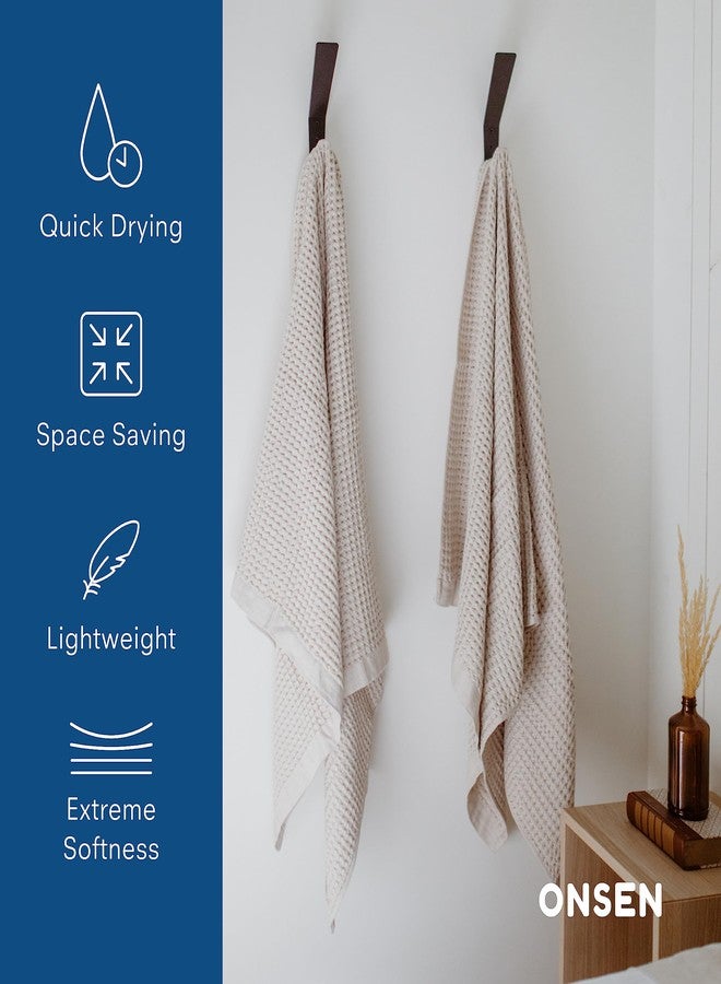ONSEN Supima Waffle Bath Towel - Quick Dry Lightweight Towel for Bathroom - 100% USA-Grown Cotton, Highly Absorbent & Space-Saving - Oatmeal, 31" x 57" - Image 2