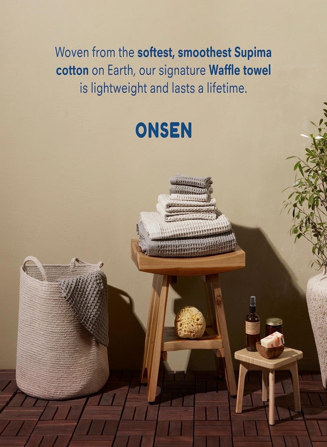 ONSEN Supima Waffle Bath Towel - Quick Dry Lightweight Towel for Bathroom - 100% USA-Grown Cotton, Highly Absorbent & Space-Saving - Oatmeal, 31" x 57" - Image 3