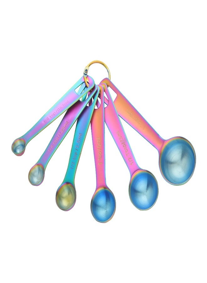 DOCBLACK Measuring Spoons, Heavy Duty 18/8 Stainless Steel Cue Measuring Spoons Set, Set of 6 for Measuring Dry and Liquid Ingredients - Rainbow - Image 1