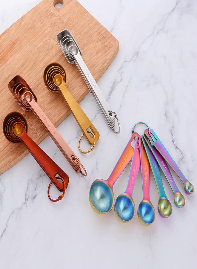 DOCBLACK Measuring Spoons, Heavy Duty 18/8 Stainless Steel Cue Measuring Spoons Set, Set of 6 for Measuring Dry and Liquid Ingredients - Rainbow - Image 2