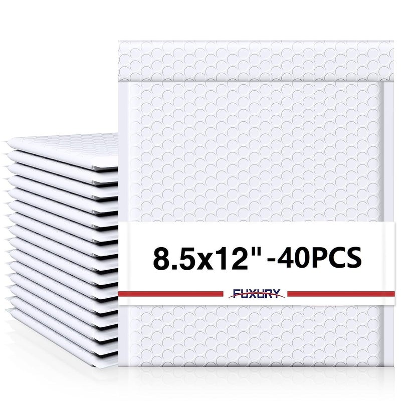 Fuxury White Bubble Mailers 8.5x12â€ 40 Pack Opaque Padded Envelopes Usable Size 8.5x11" Waterproof Bubble Envelopes Thick Padded Mailers for Small Business Mailing Books Clothes - Image 1