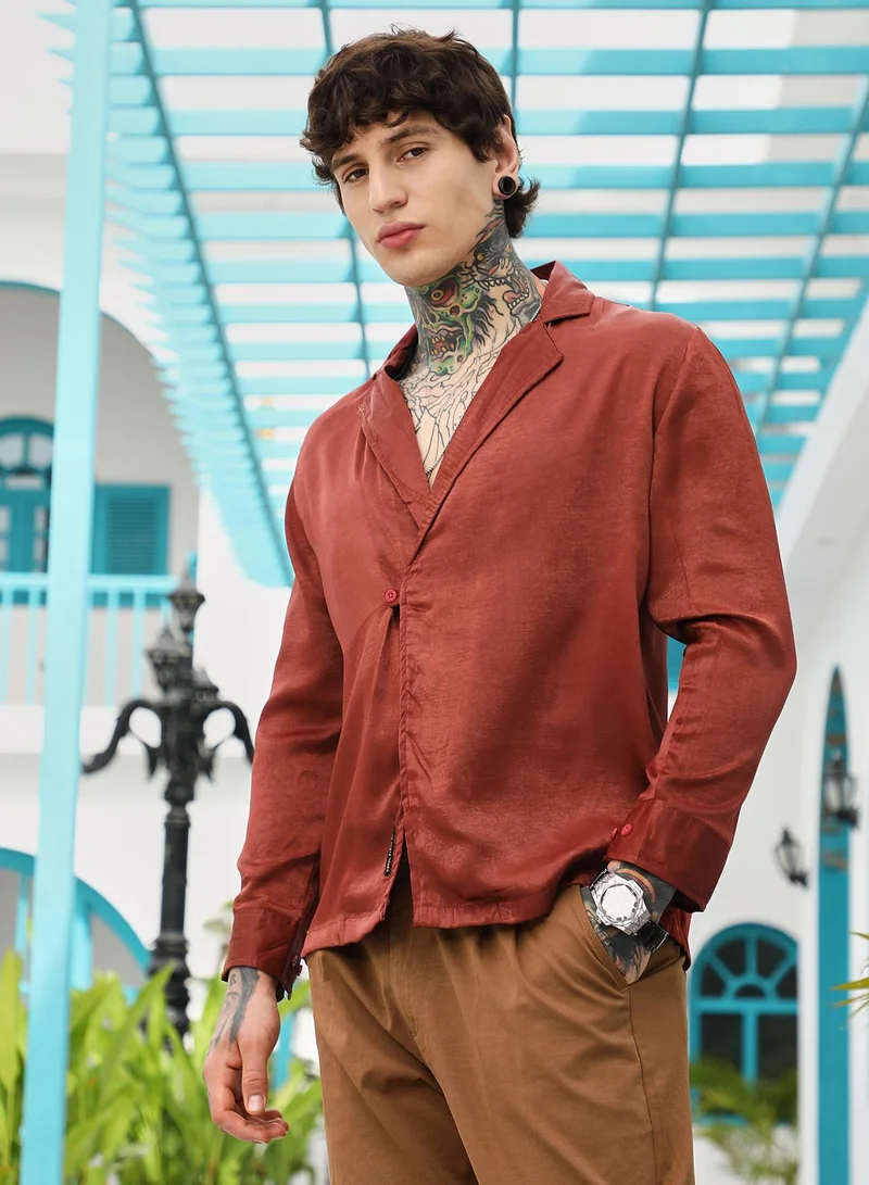 CAHOOT  Men's Brick Red Cuban-Modular Shirt for Men | Best Price UAE