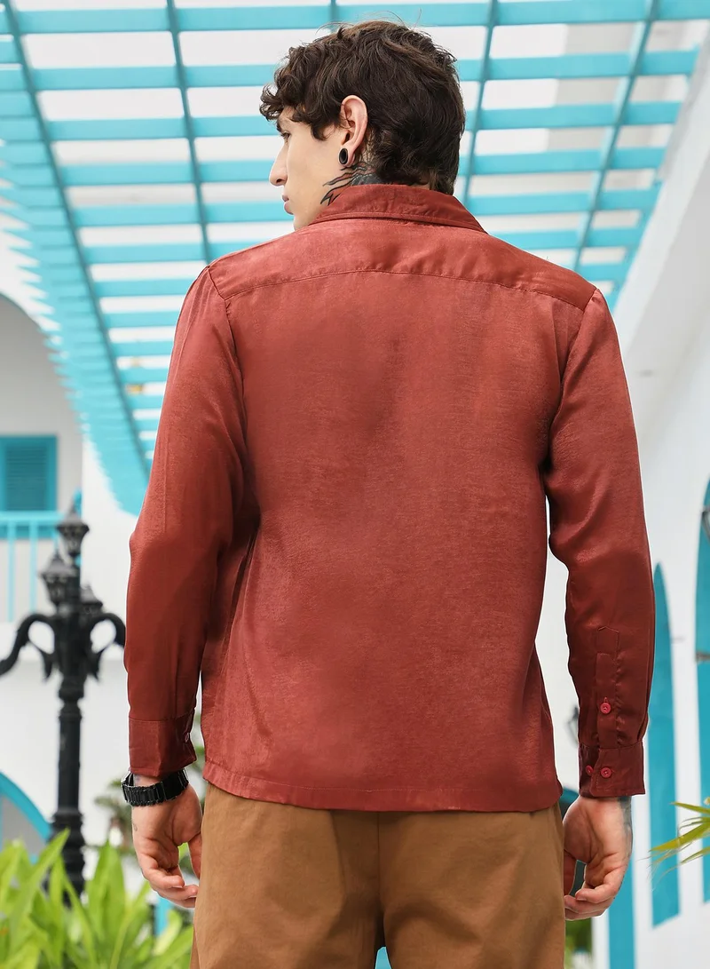 CAHOOT  Men's Brick Red Cuban-Modular Shirt for Men | Best Price UAE