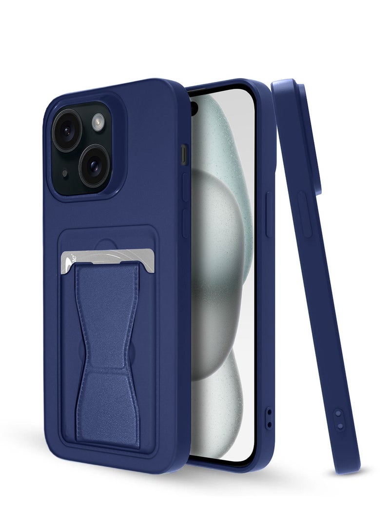 دبليو تيك غطاء حماية من السيليكون TPU مع حامل بطاقات لهاتف أبل آيفون 15 2023 أزرق داكن - Image 1