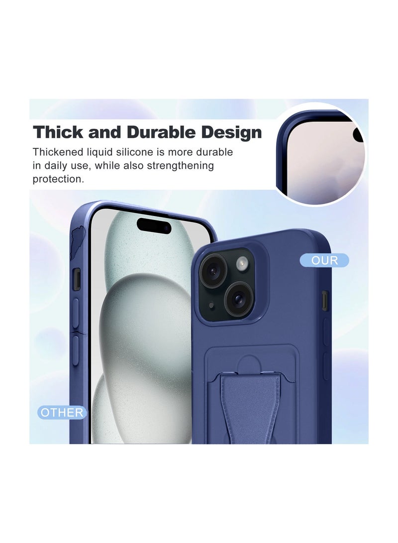دبليو تيك غطاء حماية من السيليكون TPU مع حامل بطاقات لهاتف أبل آيفون 15 2023 أزرق داكن - Image 3