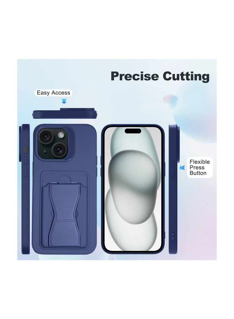 دبليو تيك غطاء حماية من السيليكون TPU مع حامل بطاقات لهاتف أبل آيفون 15 2023 أزرق داكن - Image 5