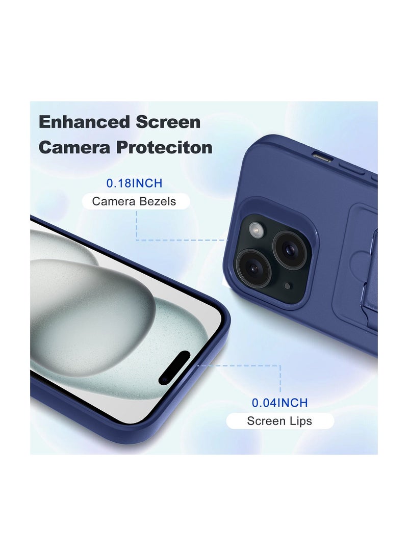 دبليو تيك غطاء حماية من السيليكون TPU مع حامل بطاقات لهاتف أبل آيفون 15 2023 أزرق داكن - Image 2