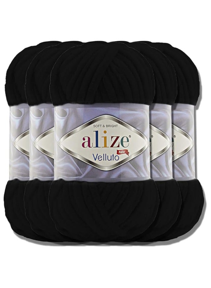 Alize Alize Soft Chenille Veloto Turkish Baby Wool Yarn, Extra Bulky, Hand Knitting and Crochet Yarn, XXL Ball Size Lamigurumi, 100g, Set of 5 (Black, 60)