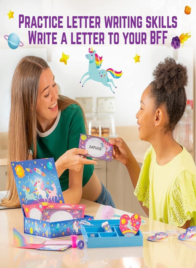 GirlZone Girls Stationery Set Unicorn Letter Writing Kit - 45-Piece, Multicolor, Letter Size - Pen Pal Kit for Kids with Stickers & Stampers - Image 4