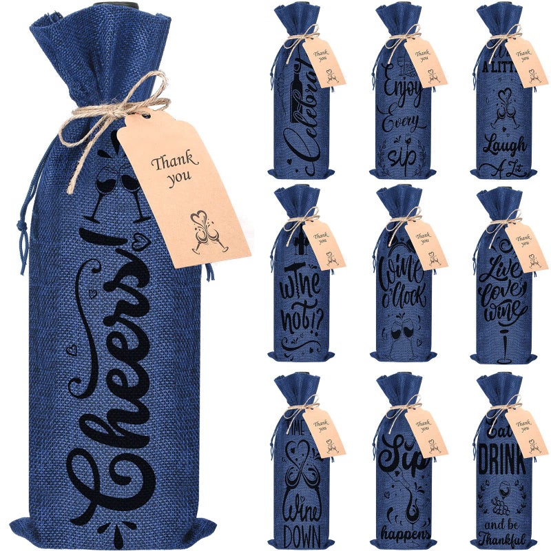 Shappy 10 Pieces Wine Bags for Wine Bottles Gifts Linen Champagne Cloth Bags with Drawstring Cover for Wedding BirthdayRoyalblue