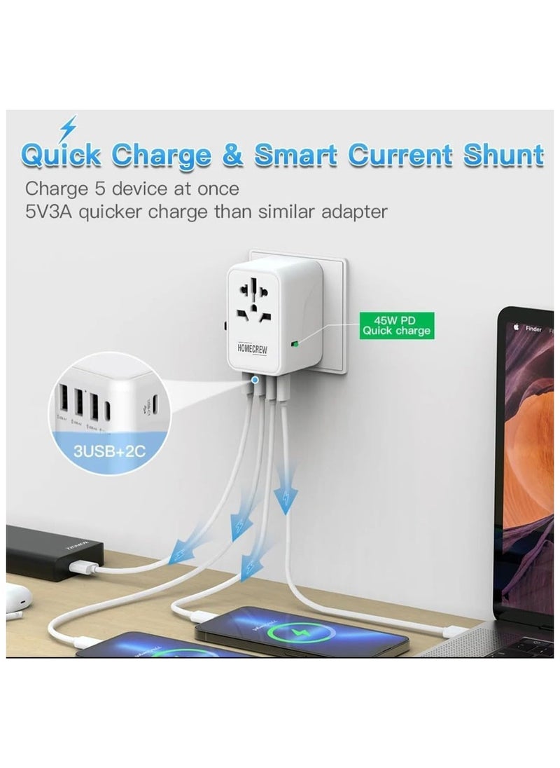 Generic - Universal Travel Adapter-Worldwide Plug Adaptor with 3 USB A and 2 USB C Ports, International Travel Adapter for EU, UK, USA, AU, Power Socket Charger - Image 1