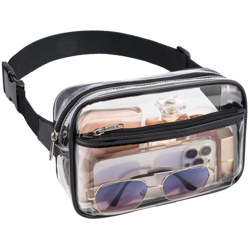 Veckle Clear Fanny Pack Stadium Approved - Plus Size 35-51 Inch Adjustable Strap Transparent Belt Bag for Women Men Fits 7.5" Smartphone, Crossbody Clear Bag for Stadium Events Sports Concerts, Black - Image 1