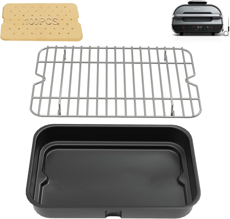 GLOWYE Combo Crisper Basket and Rack for Ninja Foodi FG551 DG551 DG651 Smart XL Indoor Grill, Air Frying Accessories for Ninja Foodi Accessories with Disposable 100pcs Paper Liners - Image 1