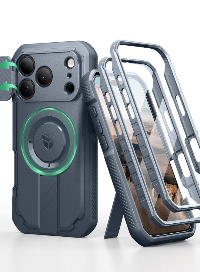 Dexnor for iPhone 17 Pro Case, [2 Front Frame & Built-in Flip Camera Cover & Kickstand], Compatible with MagSafe, Heavy-Duty Shockproof Portection Case with Screen Protector, 6.3 inch Navy Blue - Image 1