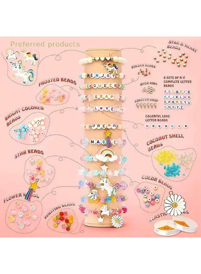 Capstro 28-Grid Macaron Bracelet Beads Kit – Pink Unicorn Edition, 1410 Pcs DIY Jewelry Making Accessories | Beads, Charms, Elastic Strings & Clasps | Creative Arts & Crafts Gift for Girls Age 6–12 - Image 4
